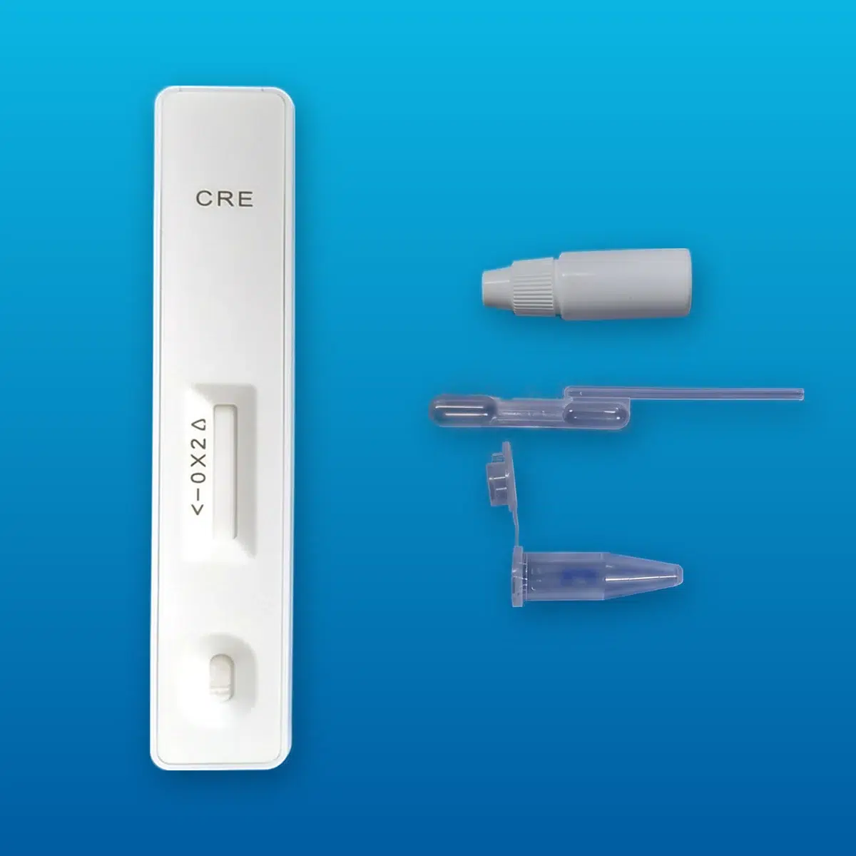 Contenido del kit CARBAPENOS 5 EN 1: cartucho, solucion de extraccion, goteros y tubo de 2 mL