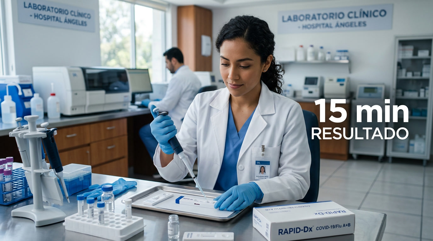 Profesional laboratorio usando prueba rapida dengue AMUNET flujo clinico